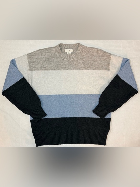 H&M Sweaters - H&M Colorblock Knit Sweater Blue Gray White Black Crew Neck Pullover Size S